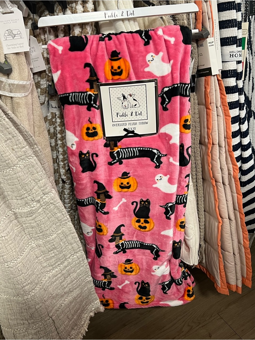 NWT Pink Dachshund Doxie Halloween Plush Throw Blanket